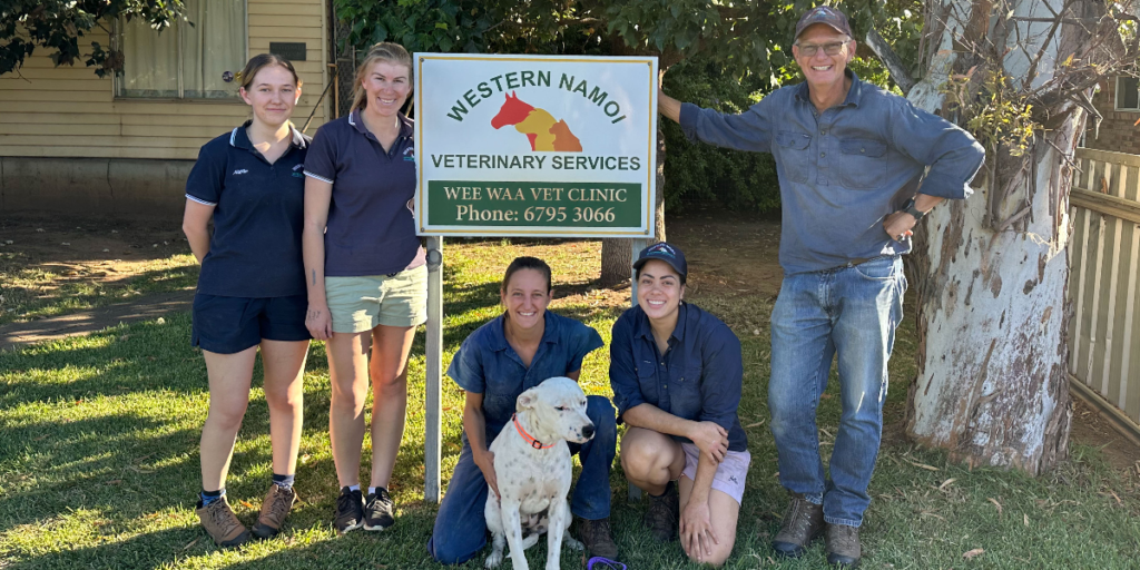 Staff of the Wee Waa vet clinic on the last day.