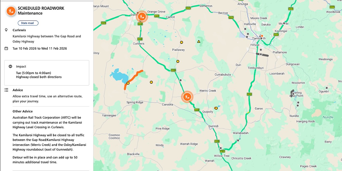 Delays and closures on Kamilaroi Highway